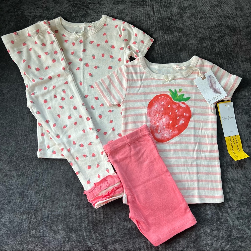 NWT Jessica Simpson 4 Piece Strawberry Pajama Set Size 2